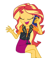 Size: 1884x2000 | Tagged: safe, derpibooru import, edit, edited screencap, editor:cutler1228, screencap, sunset shimmer, human, equestria girls, g4, background removed, cellphone, eyes closed, female, not a vector, phone, simple background, sitting, transparent background