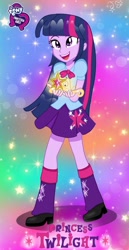 Size: 989x1920 | Tagged: safe, artist:jenna56, derpibooru import, twilight sparkle, twilight sparkle (alicorn), alicorn, human, equestria girls, g4, big crown thingy, crown, element of magic, female, jewelry, my little pony equestria girls, rainbow background, regalia, solo, sparkles