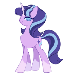 Size: 1979x2048 | Tagged: safe, artist:risswm, derpibooru import, starlight glimmer, pony, unicorn, g4, alternate design, coat markings, colored horn, facial markings, female, headband, horn, lidded eyes, long legs, looking at you, mare, no catchlights, no pupils, redesign, s5 starlight, simple background, smiling, smiling at you, socks (coat marking), solo, star (coat marking), white background