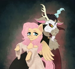 Size: 4000x3656 | Tagged: safe, artist:enigmadoodles, artist:enigmaticfrustration, derpibooru import, discord, fluttershy, draconequus, pegasus, pony, g4, discoshy, duo, female, high res, male, mask, phantom of the opera, shipping, straight