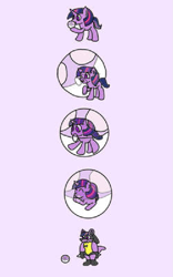 Size: 625x1000 | Tagged: safe, artist:frdea, derpibooru import, twilight sparkle, unicorn twilight, unicorn, g4, lucario, pokefied, poké ball, pokémon, purple background, simple background, species swap, transformation, transformation sequence, twilicario