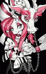 Size: 2416x3840 | Tagged: safe, artist:leavemebetosleep, derpibooru import, discord, fluttershy, semi-anthro, chains, discoshy, duo, duo male and female, eyeliner, eyeshadow, female, fluttergoth, goth, makeup, male, pink hair, shipping, straight