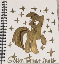 Size: 1890x2048 | Tagged: safe, artist:gregorithebrony, derpibooru import, twilight sparkle, twilight sparkle (alicorn), alicorn, pony, g4, open mouth, open smile, raised hoof, raised leg, smiling, solo, stars, traditional art