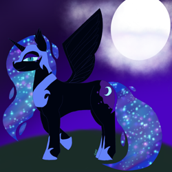 Size: 2048x2048 | Tagged: safe, artist:candy breeze, derpibooru import, nightmare moon, alicorn, pony, g4, full moon, horn, jewelry, mlp fim's fourteenth anniversary, moon, night, night background, nightmare night, outdoors, regalia, sky background, wings