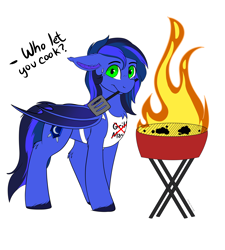 Size: 4500x5000 | Tagged: safe, artist:decemberbreeze, derpibooru import, oc, oc only, oc:guard cobalt flash, bat pony, bat pony oc, burnt, commission, cooking, epic fail, fail, fire, grill, mouth hold, outline, simple background, solo, spatula, sweat, transparent background, white outline, ych result