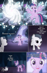 Size: 1989x3072 | Tagged: safe, artist:anonymousandrei, derpibooru exclusive, derpibooru import, rumble, twilight sparkle, twilight sparkle (alicorn), alicorn, pegasus, pony, comic:rumble and the tree of harmony, g4, bowing, cave, colt, comic, dialogue, female, foal, male, mare, talking, tree of harmony, treelight sparkle