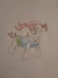 Size: 480x640 | Tagged: safe, artist:joey012, derpibooru exclusive, derpibooru import, pipsqueak, g4, colored pencil drawing, eyepatch, mlp fim's fourteenth anniversary, nightmare night, pencil, pencil drawing, simple background, solo, traditional art