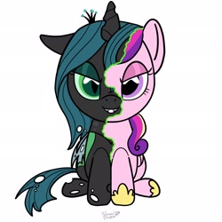 Size: 2048x2048 | Tagged: safe, artist:bubbal_tea, derpibooru import, princess cadance, queen chrysalis, alicorn, changeling, changeling queen, pony, g4, disguise, disguised changeling, fake cadance, female, grin, mare, plushie, simple background, smiling, white background, youtooz, youtooz mlp design competition