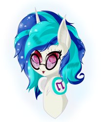 Size: 1540x1840 | Tagged: safe, artist:krymak, derpibooru import, dj pon-3, vinyl scratch, pony, unicorn, g4, female, headphones, horn, mare, simple background, solo, tongue, tongue out, vinyl's glasses, wrong eye color