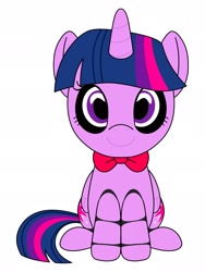 Size: 1536x2048 | Tagged: safe, artist:_jm0o, derpibooru import, twilight sparkle, twilight sparkle (alicorn), alicorn, pony, g4, animatronic, both cutie marks, bowtie, crossover, female, five nights at freddy's, folded wings, horn, looking at you, mare, simple background, sitting, smiling, smiling at you, solo, tail, white background, wings, youtooz, youtooz mlp design competition