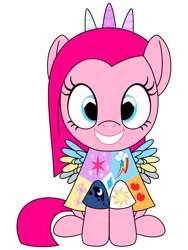 Size: 1536x2048 | Tagged: safe, artist:_jm0o, derpibooru import, pinkie pie, earth pony, pony, fanfic:cupcakes, g4, applejack's cutie mark, clothes, creepy, creepy grin, cutie mark dress, dress, female, fluttershy's cutie mark, grin, implied applejack, implied derpy, implied fluttershy, implied princess celestia, implied princess luna, implied rainbow dash, implied rarity, implied twilight sparkle, looking at you, mare, pinkamena diane pie, princess celestia's cutie mark, princess luna's cutie mark, rainbow dash's cutie mark, rarity's cutie mark, simple background, sitting, smiling, smiling at you, solo, tail, twilight sparkle's cutie mark, white background, youtooz, youtooz mlp design competition