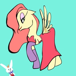 Size: 1000x1000 | Tagged: safe, artist:anonymous, derpibooru import, pegasus, pony, rabbit, animal, clothes, colored, drawthread, dress, eyeshadow, female, flat colors, jessica rabbit, makeup, mare, ponified, red dress, requested art, species swap