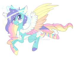 Size: 1024x793 | Tagged: safe, artist:furtoodie, derpibooru import, oc, oc:spectral sprinting, pegasus, pony, colored wings, deviantart watermark, female, mare, multicolored wings, obtrusive watermark, solo, watermark, wings