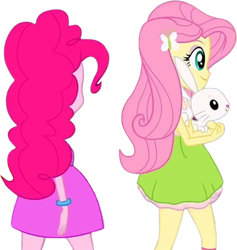 Size: 2390x2520 | Tagged: safe, derpibooru import, edit, edited screencap, screencap, angel bunny, fluttershy, pinkie pie, human, rabbit, equestria girls, g4, animal, background removed, female, male, not a vector, simple background, transparent background, trio