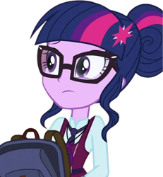 Size: 2328x2520 | Tagged: safe, derpibooru import, edit, edited screencap, editor:mrtoonlover83, screencap, sci-twi, twilight sparkle, human, equestria girls, g4, background removed, backpack, clothes, crystal prep academy uniform, female, glasses, needs more jpeg, not a vector, school uniform, simple background, solo, transparent background