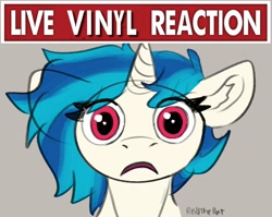 Size: 1084x863 | Tagged: safe, artist:reddthebat, derpibooru import, dj pon-3, vinyl scratch, pony, unicorn, g4, bust, ear fluff, ears, eye clipping through hair, eyebrows, eyebrows visible through hair, female, floppy ears, frown, gray background, horn, live tucker reaction, looking at you, mare, meme, missing accessory, no glasses, open mouth, signature, simple background, solo