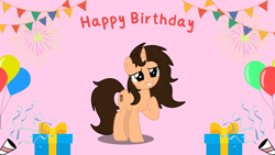 Size: 1600x900 | Tagged: safe, artist:small-brooke1998, derpibooru import, oc, oc only, pony, unicorn, base used, birthday, happy birthday, horn, solo