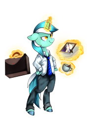 Size: 2398x3391 | Tagged: safe, artist:aysjee, derpibooru import, bon bon, lyra heartstrings, sweetie drops, anthro, g4, bipedal, briefcase, clothes, cup, magic, necktie, pants, picture frame, shirt, simple background, solo, teacup, telekinesis, transparent background