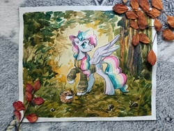 Size: 4096x3072 | Tagged: safe, artist:k0potb, derpibooru import, oc, oc only, oc:sky sorbet, craft, forest, forest background, nature, paper, papercraft, photo, traditional art, tree, watercolor painting