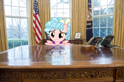 Size: 3568x2351 | Tagged: safe, artist:mlplinara14, derpibooru import, edit, edited edit, cozy glow, pegasus, pony, g4, america is doomed, female, filly, foal, high res, indoors, irl, oval office, phone, photo, ponies in real life, this will not end well, united states, we're all doomed, white house, xk-class end-of-the-world scenario