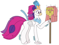 Size: 2907x2224 | Tagged: safe, artist:supahdonarudo, derpibooru import, queen novo, classical hippogriff, hippogriff, g4, fluttermop, holding, mop, simple background, solo, transparent background