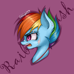 Size: 2048x2048 | Tagged: safe, artist:6hellboy9, derpibooru import, rainbow dash, pegasus, pony, g4, alternate timeline, apocalypse dash, female, redesign, scar, solo