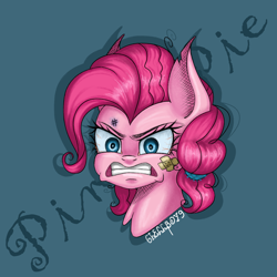 Size: 2048x2048 | Tagged: safe, artist:6hellboy9, derpibooru import, pinkie pie, earth pony, pony, g4, angry, bust, female, pinkie pie is not amused, portrait, redesign, solo, unamused