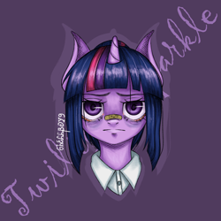 Size: 2048x2048 | Tagged: safe, artist:6hellboy9, derpibooru import, twilight sparkle, unicorn twilight, alicorn, pony, unicorn, g4, bust, female, horn, portrait, redesign, sad, solo