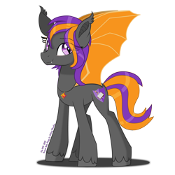 Size: 1994x1994 | Tagged: safe, artist:the_mpc, derpibooru import, oc, oc only, oc:bright wings, bat pony, pony, bat ears, bat pony oc, colored, concave belly, english, female, fit, jewelry, looking at you, mare, necklace, quadrupedal, simple background, slender, slit eyes, solo, spread wings, standing, sunset shimmer's cutie mark, tall, thin, transparent background, unshorn fetlocks, wings