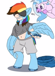 Size: 2480x3443 | Tagged: safe, artist:mcsplosion, derpibooru import, rainbow dash, silverstream, hippogriff, human, pegasus, pony, g4, bipedal, excited, grin, high res, human to pony, simple background, smiling, species swap, transformation, vr headset, white background