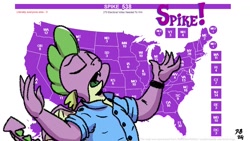 Size: 1200x675 | Tagged: safe, artist:pony-berserker, derpibooru import, spike, pony-berserker's twitter sketches, g4, clothes, election, eyes closed, flawless, jeb bush, map, pony-berserker's twitter sketches (2024), shirt, united states