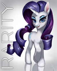 Size: 1600x2000 | Tagged: safe, artist:raritymylove, derpibooru import, rarity, pony, unicorn, g4, blushing, female, gradient background, horn, looking at you, mare, solo, standing