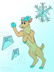 Size: 3000x4000 | Tagged: safe, artist:atrianas, derpibooru import, velvet reindeer, deer, reindeer, them's fightin' herds, community related, gradient background, ice, open mouth, snow, snowflake