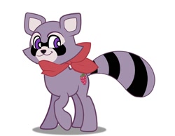 Size: 1040x809 | Tagged: safe, artist:valentingaio, derpibooru import, hybrid, pony, raccoon, raccoon pony, bandana, indigo park (video game), male, ponified, rambley raccoon, simple background, solo, species swap, white background