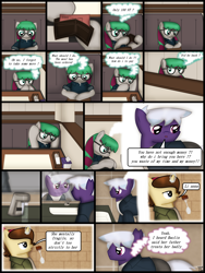 Size: 1750x2333 | Tagged: safe, artist:99999999000, derpibooru import, oc, oc only, oc:firearm king, oc:li anna, oc:mar baolin, earth pony, pegasus, comic:affection, comic, duo, female, food, glasses, indoors, male, money, panic