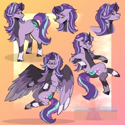 Size: 2500x2500 | Tagged: safe, artist:slapearl, derpibooru import, starlight glimmer, alicorn, pony, unicorn, g4, alicornified, alternate hairstyle, coat markings, female, flying, grin, horn, mare, race swap, redesign, smiling, solo, starlicorn, unshorn fetlocks