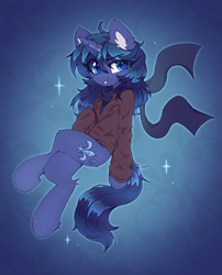 Size: 1045x1292 | Tagged: safe, artist:flixanoa, derpibooru import, oc, oc only, oc:arclight, pony, unicorn, clothes, horn, scarf, solo, unicorn oc