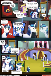 Size: 3540x5310 | Tagged: safe, artist:lummh, artist:whitequartztheartist, derpibooru import, shining armor, pegasus, pony, unicorn, comic:the princess of love, g4, absurd resolution, armor, canterlot, comic, engagement ring, horn, male, mirror, royal guard, royal guard armor, speech bubble, stallion