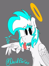 Size: 1200x1600 | Tagged: safe, artist:david_bal'air, derpibooru import, oc, oc:known pony, angel, pegasus, chest fluff, halo, pointing, spread wings, tongue, tongue out, wings