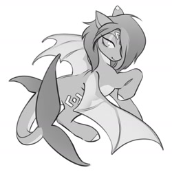 Size: 2400x2400 | Tagged: safe, artist:opalacorn, derpibooru import, oc, oc only, oc:specter, earth pony, original species, black and white, grayscale, hair over one eye, monochrome, simple background, solo, spread wings, white background, wings