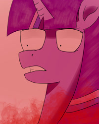 Size: 2000x2500 | Tagged: safe, artist:fallingon, derpibooru import, twilight sparkle, unicorn twilight, pony, unicorn, g4, angry, horn, solo, twilight sparkle is not amused, unamused