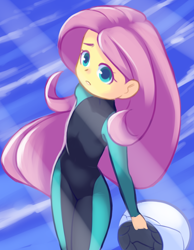 Size: 1280x1650 | Tagged: safe, artist:drantyno, derpibooru import, fluttershy, human, better together, equestria girls, g4, breasts, delicious flat chest, female, flattershy, small breasts, solo, wetsuit, younger