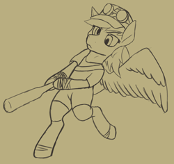 Size: 3002x2837 | Tagged: safe, artist:al solae, derpibooru import, derpy hooves, pegasus, pony, g4, baseball bat, hat, monochrome, scout (tf2), solo, team fortress 2