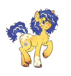 Size: 704x750 | Tagged: safe, artist:anonymous, derpibooru import, oc, oc only, earth pony, pony, bipedal, chest fluff, curly hair, curly mane, curly tail, drawthread, earth pony oc, female, female oc, fluffy, freckles, mare, mare oc, pony oc, side view, simple background, smiling, solo, tail, unkempt mane, unnamed oc, white background