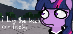 Size: 1905x898 | Tagged: safe, artist:arche, derpibooru import, twilight sparkle, unicorn twilight, unicorn, series:twilight's roblox misadventures, bandana, horn, misspelling, roblox, solo