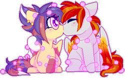 Size: 400x250 | Tagged: safe, artist:amiicommissions, derpibooru import, oc, oc only, oc:cookie, oc:heartfire, pegasus, pony, digital art, duo, female, kissing, male, mare, pixel art, simple background, stallion, transparent background