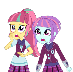 Size: 2975x2936 | Tagged: safe, artist:gmaplay, derpibooru import, screencap, sour sweet, sunny flare, equestria girls, friendship games, g4, scared