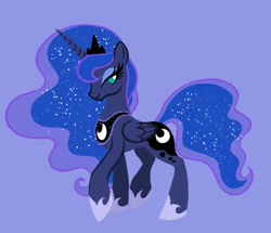 Size: 1667x1432 | Tagged: safe, artist:allisonpopick, derpibooru import, princess luna, alicorn, pony, g4, lidded eyes, no sclera, purple background, simple background, solo