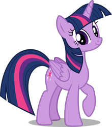 Size: 3380x3840 | Tagged: safe, derpibooru import, editor:greywolf2021, twilight sparkle, twilight sparkle (alicorn), alicorn, pony, g4, female, folded wings, looking at you, looking sideways, mare, raised hoof, raised leg, side view, simple background, smiling, smiling at you, solo, transparent background, wings