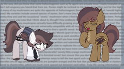 Size: 1914x1066 | Tagged: safe, artist:jerkface, oc, oc:bella morel, oc:news flash, bat pony, bat pony oc, exhausted, female, mare, talking, text, wings